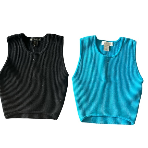 NWOT House of Harlow 1960 Black and Turquoise Ribbed Sleeveless Crop Tops XS - Picture 1 of 6